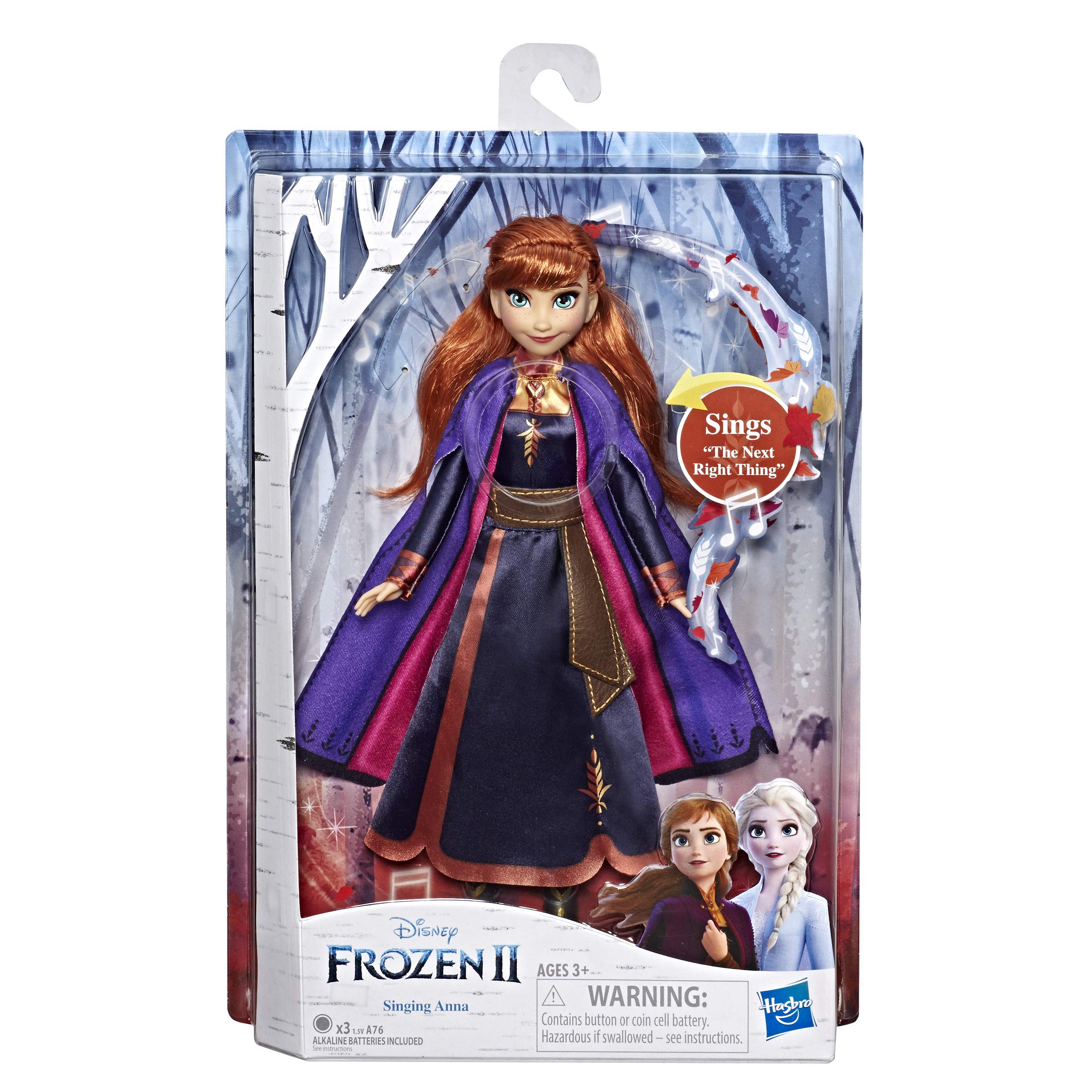 Disney Frozen Singing Anna Fashion Doll with Music Wearing A Purple Dress Inspired by 2, Toy for Kids 3 Years & Up, Includes doll, outfit, boots, and instructions.