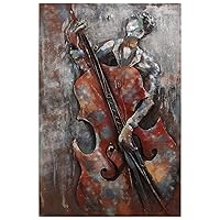 The Bassist 3D Metal Wall Art Hand Painted Music Theme Living Room Decorations, 48