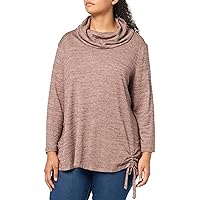 MULTIPLES Women's Plus Size Three Quarters Sleeve Cowl Collar Side Drawstring Top