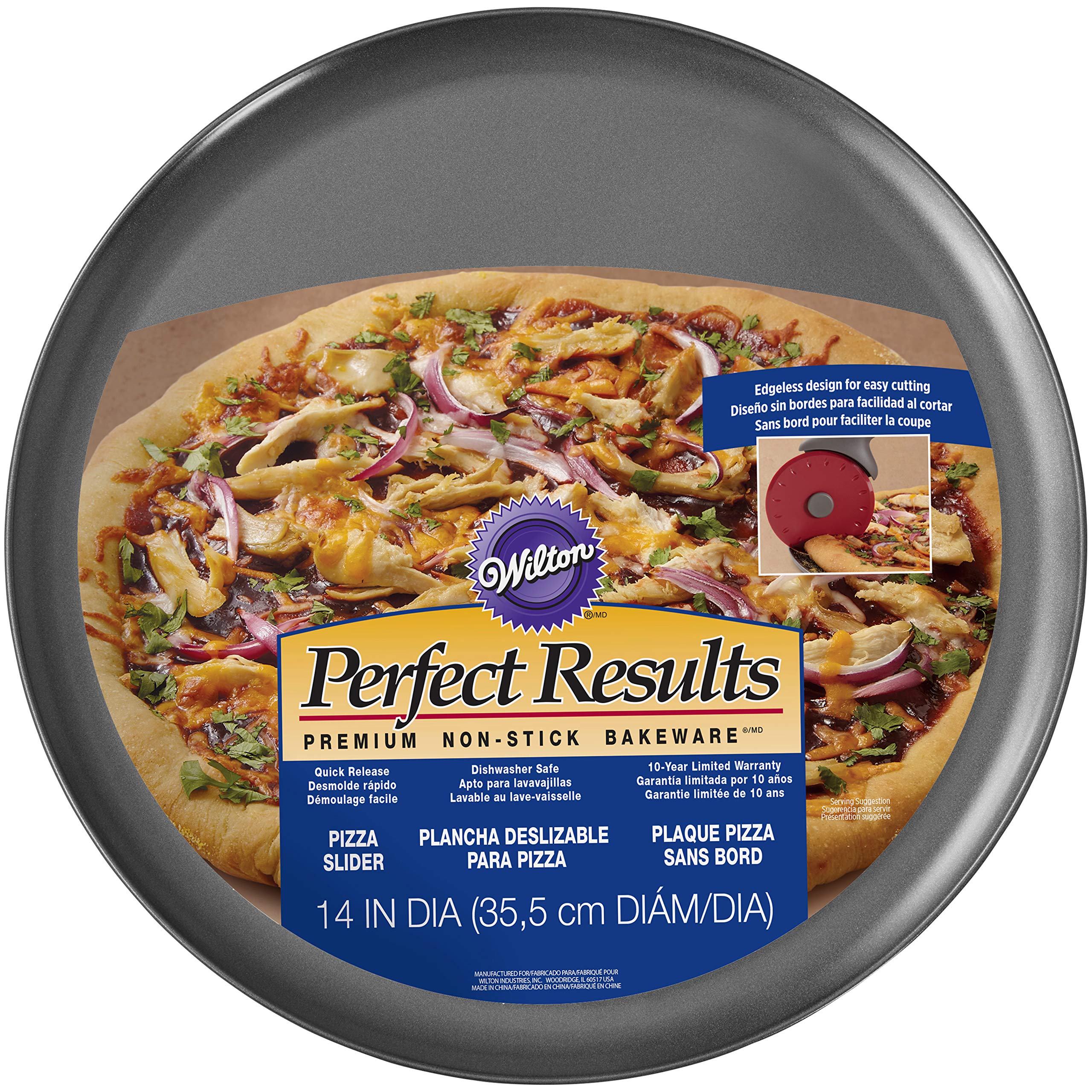 Wilton 2105-8243 Perfect Results Premium Non-Stick Bakeware Pizza Pan, Silver, Pizza 35.6cm (14in)