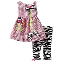 Bonnie Jean Baby Girls Fuschia Flower Zebra Seersucker Dress Set Outfit w/Leggings, Fuschia, 12M - 24M