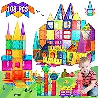 108PCS Magnetic Tiles,Magnetic Building Blocks for Kids Age 3 4 5 6 7 8,Toddler Montessori STEM Sensory Toys