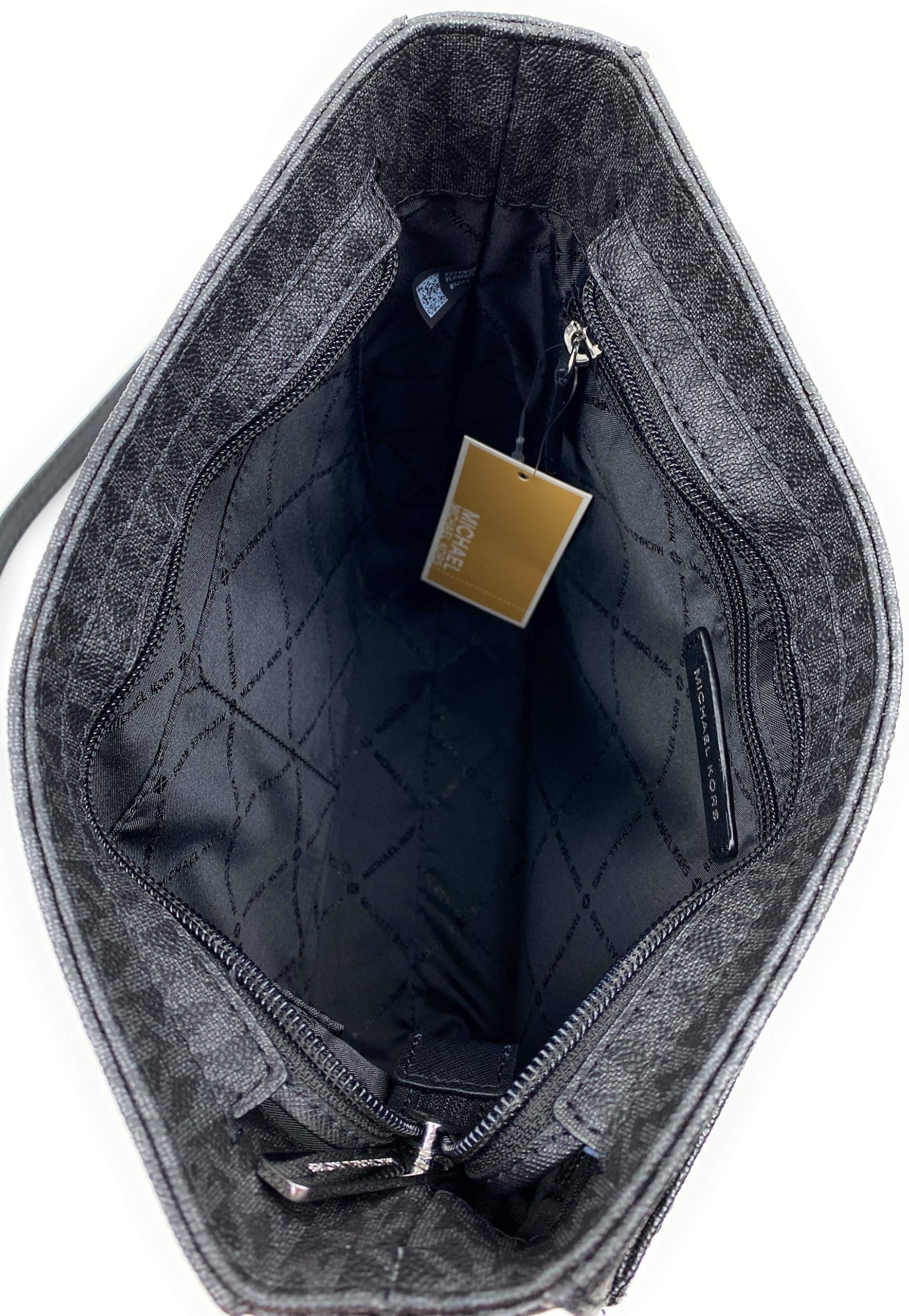 Michael Kors Jet Set Travel Large Messenger Crossbody bundle with Trifold  Wallet Purse Hook (Signature MK Black Gold/Black)