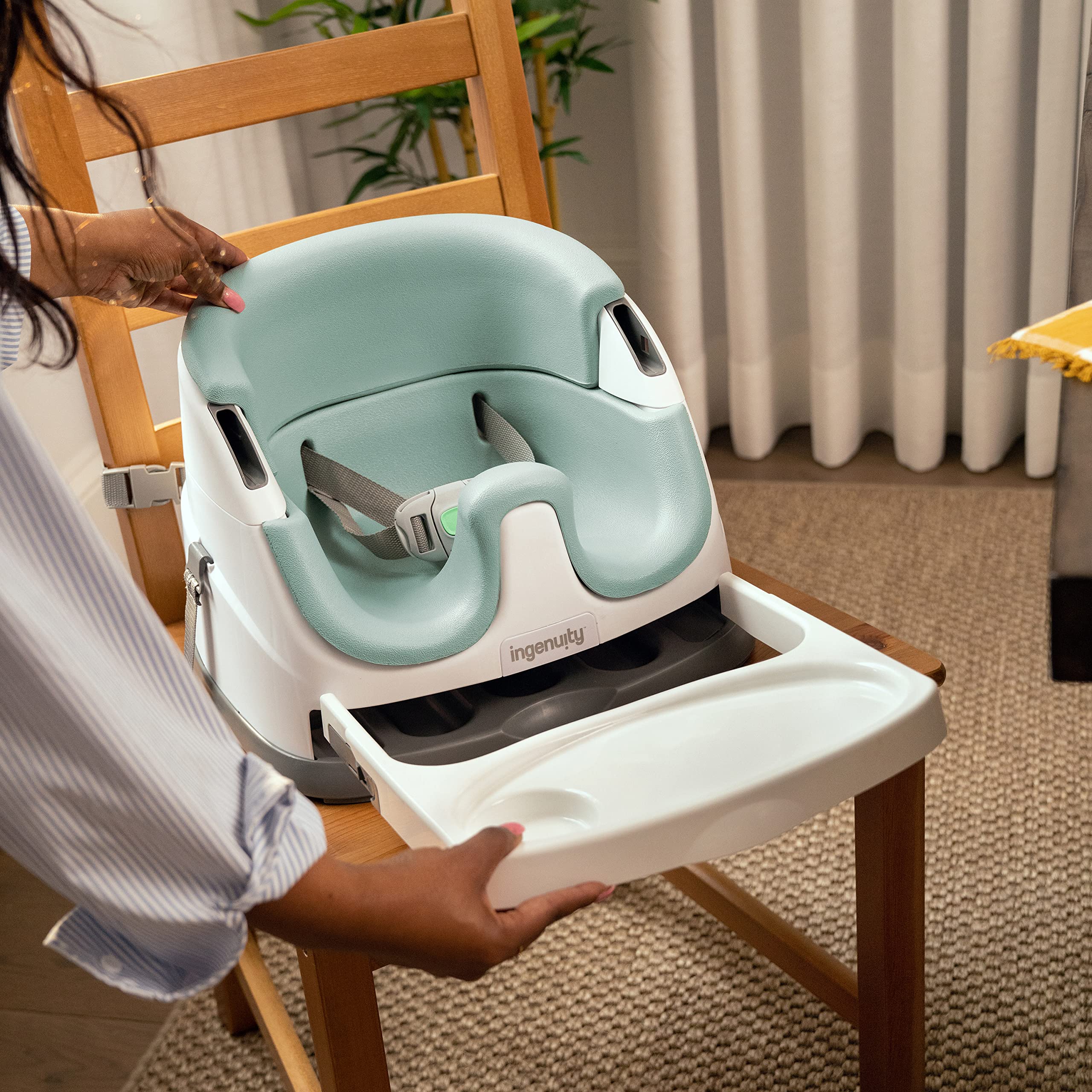 Ingenuity Baby Base 2-in-1 Booster Feeding and Floor Seat with Self-Storing Tray - Mist