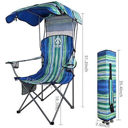 Elevon Camp Chairs with Shade Canopy Chair Folding Camping Recliner Support with Carrying Bag, Multi-Color