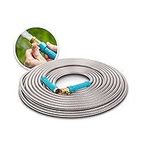 AJSGH75-MAX Heavy-Duty Puncture Proof Kink-Free Garden Hose, 75-Foot, 1/2-Inch, w/Brass Fitting & On/Off Valve, Spiral Constructed 304-Stainless Steel Metal