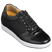 Men's Invisible Height Increasing Elevator Shoes - Leather/Mesh Lace-up Casual Fashion Sneakers - 3.2 Inches Taller