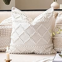 Off White Decorative Throw Pillow Cover 20X20, Boho Accent Pillow for Couch, Square Modern Farmhouse Pillowcase for Living Room Couch Sofa Cushion Home Décor (Pack of 1)