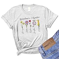 Grandma Shirt with Custom Birth Flowers and Name, Womens Tee, Personalized Birthday Gift Custom Kids Name Clothes