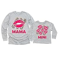 TEEAMORE Mama & Mini Valentines Day Mom and Me Leopard Design Long Sleeve Shirt