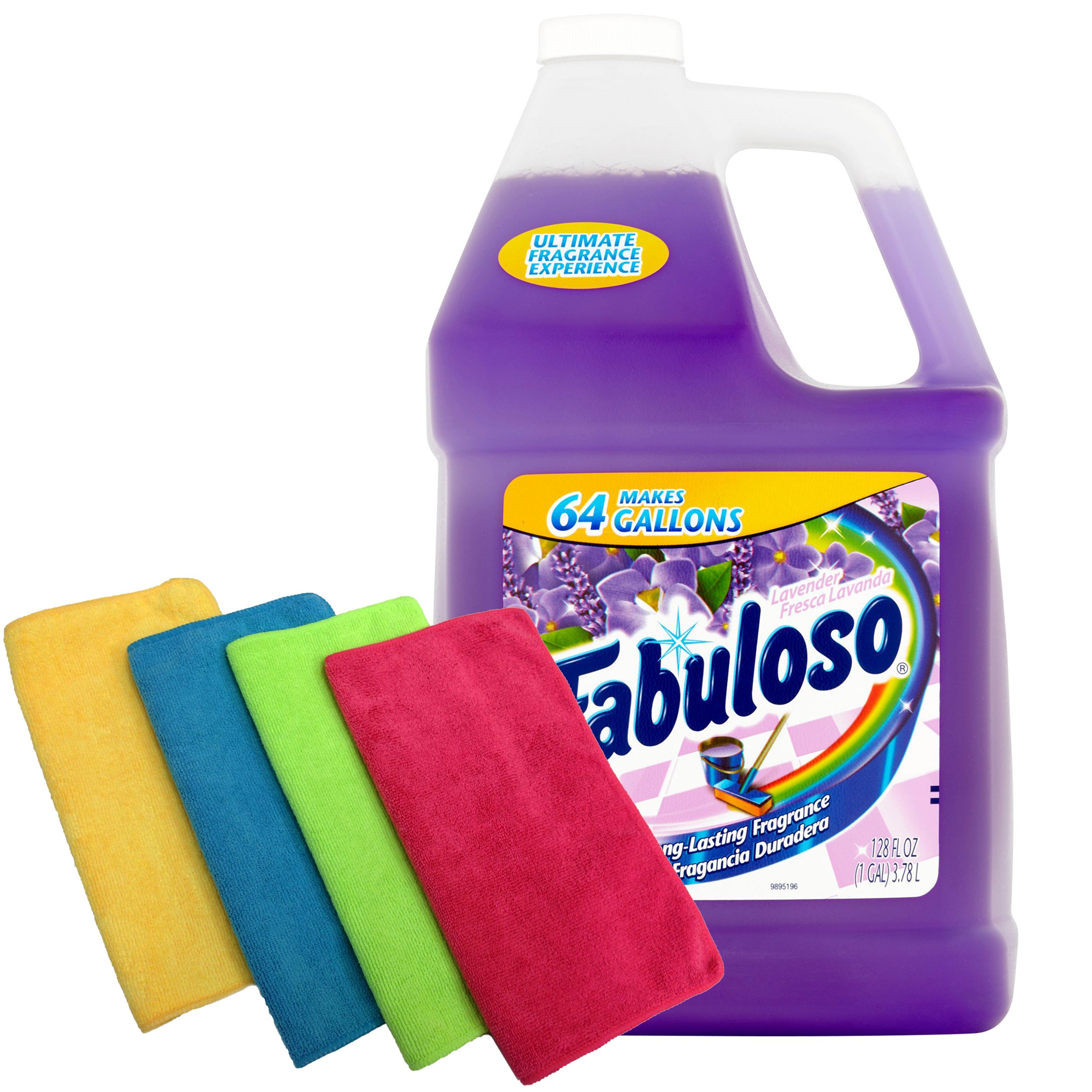 Fabuloso Makes 64 Gallons Lavender Purple Liquid Multi-Purpose Professional Household Non Toxic Fabolous Hardwood Floor Cleaner Refill + 4 UBEN Mic...
