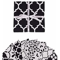 Soimoi Geometrical Stencils Print Precut 5-inch Cotton Fabric Quilting Squares Charm Pack DIY Patchwork Sewing Craft- White & Black