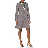 Maggy London Women's Dot Print Scarf Neck Tie Long Sleeve Fit and Flare