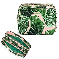 Conair Makeup Bag, Large Double Zip Toiletry and Cosmetic Bag, Perfect Size for Use At Home or Travel, Double Zip Organizer Shape in Pink Palm Print
