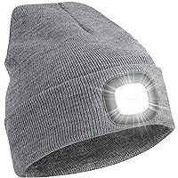 Unisex Beanie Hat with Light, USB Rechargeable LED Headlamp Hat Night Light Cap Christmas Stocking Stuffers Gifts for Men Dad Father Husband (Grey)