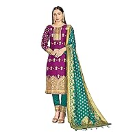 Women's Indian Pakistani Readymade Suit | Banarasi Art Silk Salwar Kameez | Woven Silk Dupatta Stitched Dress