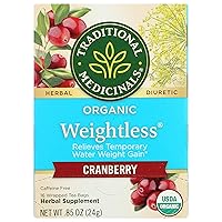 Organic Weightless Cranberry Herbal Tea, Relieves Temporary Water Weight Gain, (Pack of 1) - 16 Tea Bags