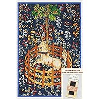 Unicorn Captivity Medieval Blue Detail Counted Cross Stitch Pattern with Needles