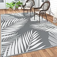 GENIMO Outdoor Rug 9' x 18' Waterproof for Patios Clearance, Reversible, Plastic Straw Camping Rug Carpet, Large Area Rugs Mats for RV, Picnic, Backyard, Deck, Balcony, Porch, Beach, Grey&White