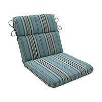 Stripe Indoor/Outdoor 1 Piece Split Back Round Corner Chair Seat Cushion with Ties, Deep Seat, Weather, and Fade Resistant, 40.5