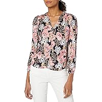 Rebecca Taylor Women's Long Sleeve Jardin Floral V-Neck Top, Indigo Combo, 00