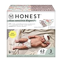 The Honest Company Clean Conscious Diapers | Plant-Based, Sustainable | Wild Thang + Flower Power | Club Box, Size 3 (16-28 lbs), 62 Count