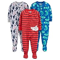 Toddlers and Baby Boys' Loose-Fit Polyester Jersey Footed Pajamas, Pack of 3