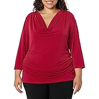 Calvin Klein Women's Plus Size Everyday Matte Jersey Cowl Neck Long Sleeve Blouse