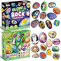 JOYIN 24 Rock Painting Kit, Arts and Crafts for Kids Ages 6-8+, Art Supplies with Various Paints (Glow in The Dark & Metallic & Standard), Craft Paint Kits, Kids Toy Gifts for Boys and Girls Ages 4+