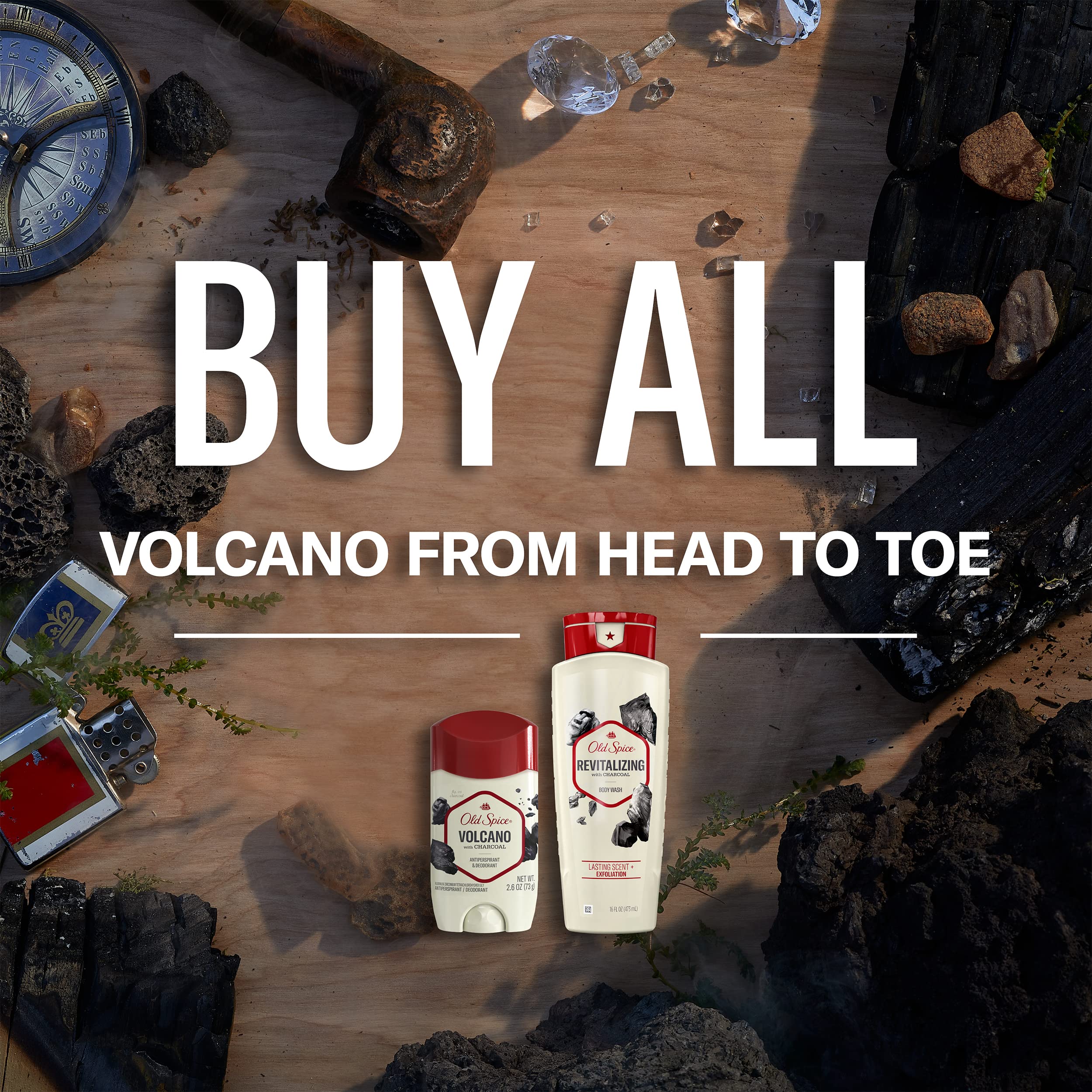 Old Spice Men's Antiperspirant & Deodorant Volcano with Charcoal, 48 Hr Odor Protection, 2.6oz (Pack of 3)
