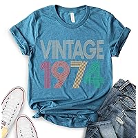 ROKO CLOTHING Vintage 1974 Shirts Short Sleeve Graphic Birthday Shirt 50th Birthday Gifts for Women, Men