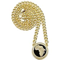 Africa Pendant Gold with Black Color on 30 Inch Cuban Link Necklace