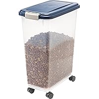 USA 37.5 Lbs / 47 Qt WeatherPro Airtight Pet Food Storage Container with Attachable Casters, For Dog Cat Bird and Other Pet Food Storage Bin, Keep Fresh, Translucent Body, Easy Mobility, Navy