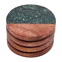 Mud Pie Marble and Wood Coaster Set, Green, 4
