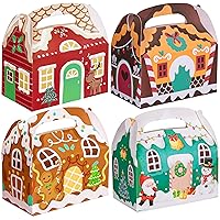 Sunolga 24 Pieces 3D Christmas Cardboard Treat Gift Boxes for Holiday with 4 Patterns Xmas Goody Gift Christmas House Cardboard Gifts Boxes Crafting and Cookie Boxes