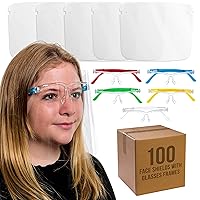 TCP Global Salon World Safety 100 Kids Face Shields with Glasses Frames (20 Packs of 5) - 5 Colors, 20 Each - Protective Children's Full Face Shields to Protect Eyes Nose Mouth - Anti-Fog PET Plastic