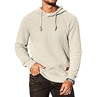 Men's Sweater Slim Fit Hoodie Patched Drawstring Hooded Sweatshirt