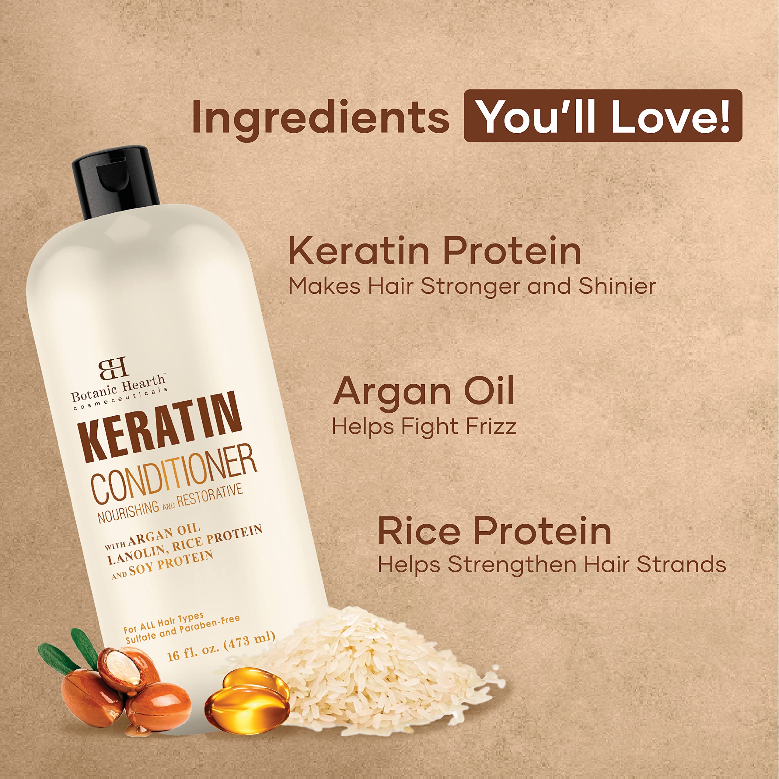 Botanic Hearth Keratin Conditioner with Argan Oil Natural Sulfate Free Keratin Hair Treatment for Normal, Dry or Damaged Hair - All Hair Types, Women and Men, Color Treated Hair - 16 fl oz