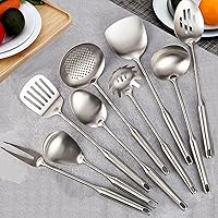 304 Stainless Steel Kitchen Utensils, 9 PCS Metal Cooking Utensils Set, Solid Spoon, Slotted Spoon, Fork, Spatula, Ladle, Skimmer Spoon, Slotted Spatula Tunner, Spaghetti Spoon, Large Spoon