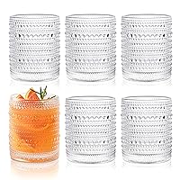 Hobnail Drinking Glasses Set of 6,12oz Vintage Glassware Embossed Vintage Water Cups Cocktail Glasses Juice Glasses