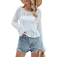 Blooming Jelly Women Crochet Crop Tops Summer Trendy Going Out Y2K Long Bell Sleeve Top Sexy Hollow Out Lace Shirts