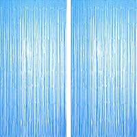Blue Metallic Tinsel Curtain Party Photo Booth Backdrop Tinsel Door Curtain Foil Curtain Streamer Wedding Graduation Under the Sea Ocean Birthday Baby Shower Celebration Backdrop Party Decoration, 2pc