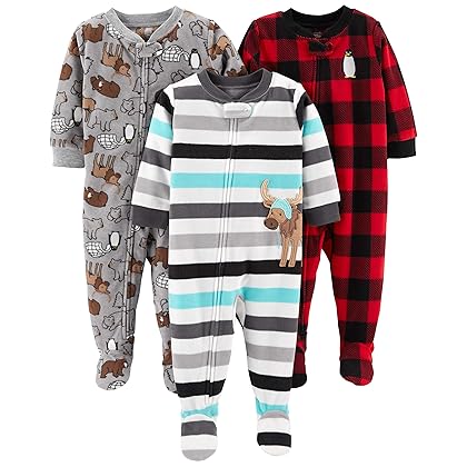 Simple Joys by Carter's Toddlers and Baby Boys' Loose-Fit Flame Resistant Fleece Footed Pajamas, Pack of 3