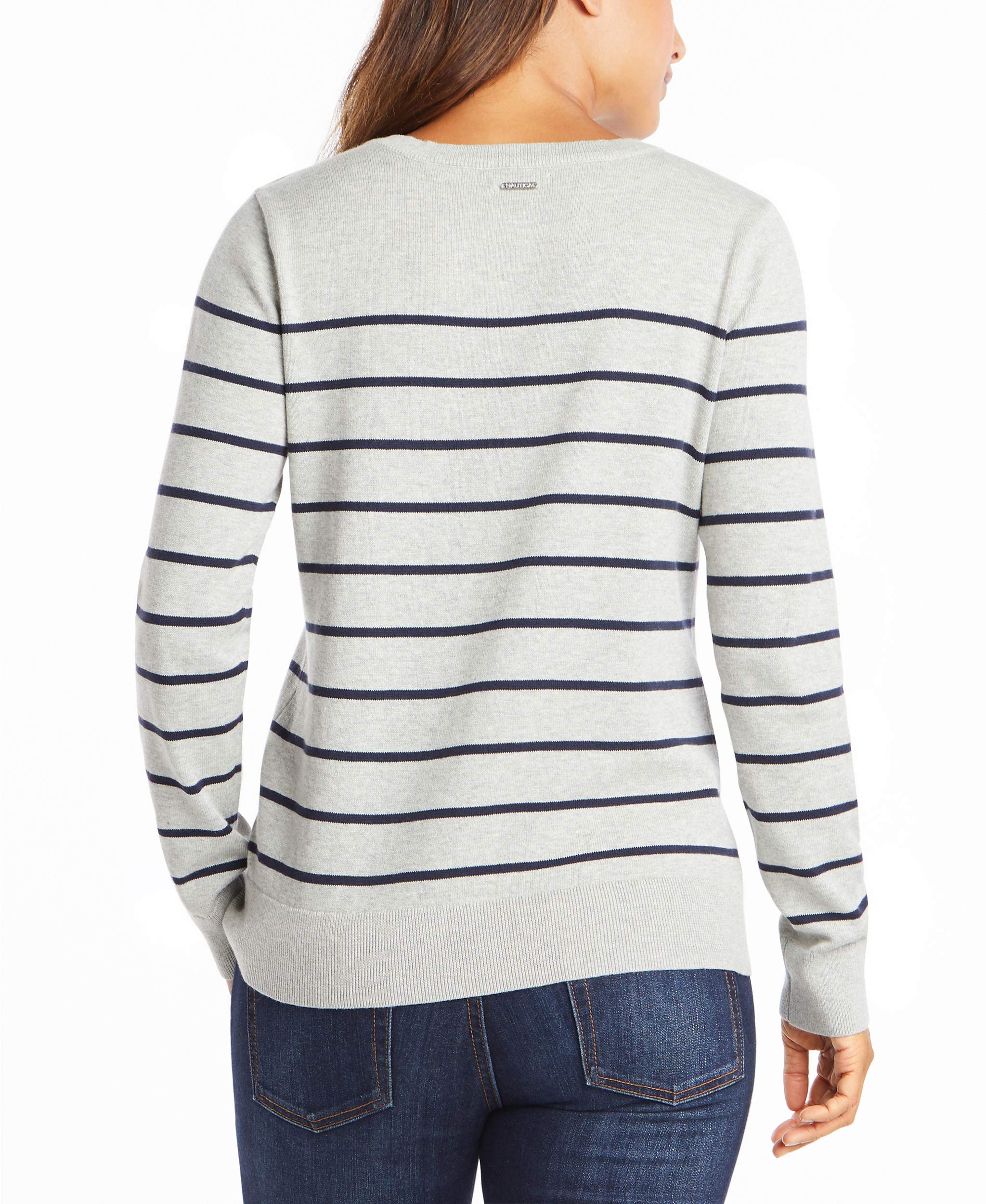 Nautica Women's Year-Round Long Sleeve 100% Cotton Striped Crewneck Sweater