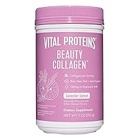 Beauty Collagen Peptides Powder Supplement for Women, 120mg of Hyaluronic Acid - 15g of Collagen Per Serving - Enhance Skin Elasticity and Hydration - Lavender Lemon - 9oz Canister