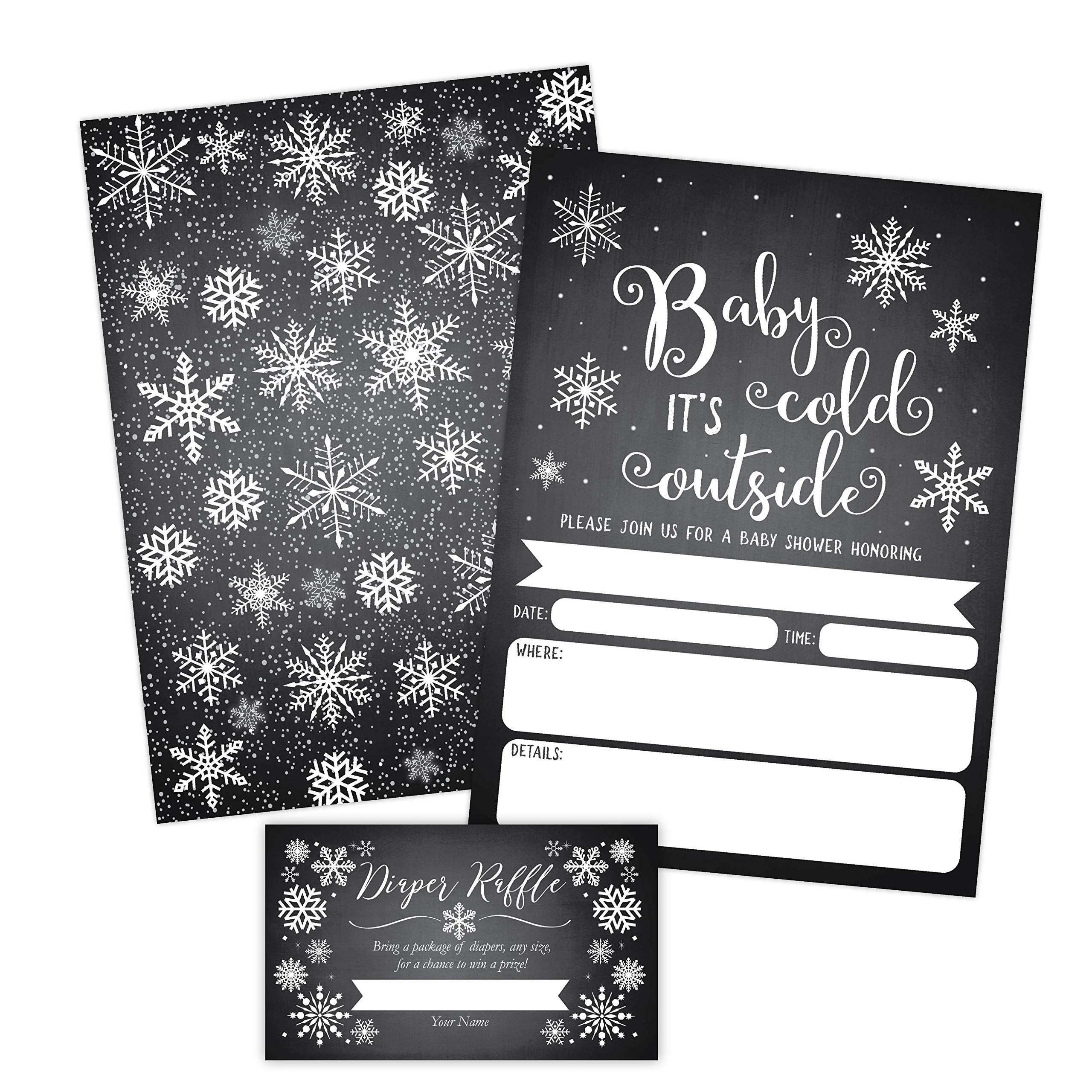 Baby It's Cold Outside Invite, Snowflake Baby Shower Invitation, Christmas Winter Wonderland Baby Shower Invites and Diaper Raffles, 20 Fill in Invitations and Envelopes
