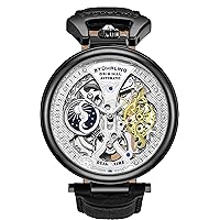 Stührling Original Mens Skeleton Watch Dial Automatic Watch with Calfskin Leather Band and - Dual Time, AM/PM Sun Moon (Black-A)