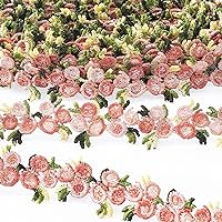 OIIKI 5 Yards Flower Trim Ribbon, Wedding lace Fabric Ribbon, Rose Ribbon Trim Flower Embroidered Trim Polyester Trim Ribbon for Wedding Appliques Sewing Craft