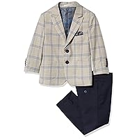 Isaac Mizrahi Boys' 2-Piece Contrast Plaid Suit, Taupe/Navy, 6