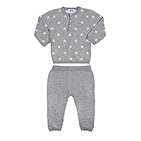 Cashmere 2 Piece Outfit for Baby Boy, Grey Star Print Knit Shirt and Pants